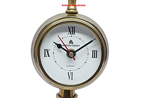 Nauticalia Antique New Simple Look Brass Antique Finish, 10 Inches Moon Stand Table Clock for Living Room and Office, Spring Wound Clock