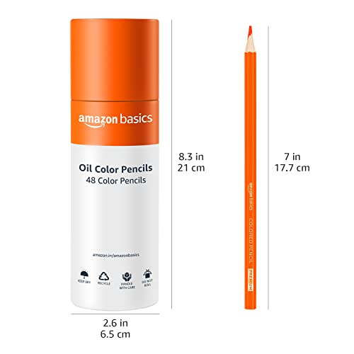 AmazonBasics Oil Color Pencil,48 Colors with a Pencil Sharpener