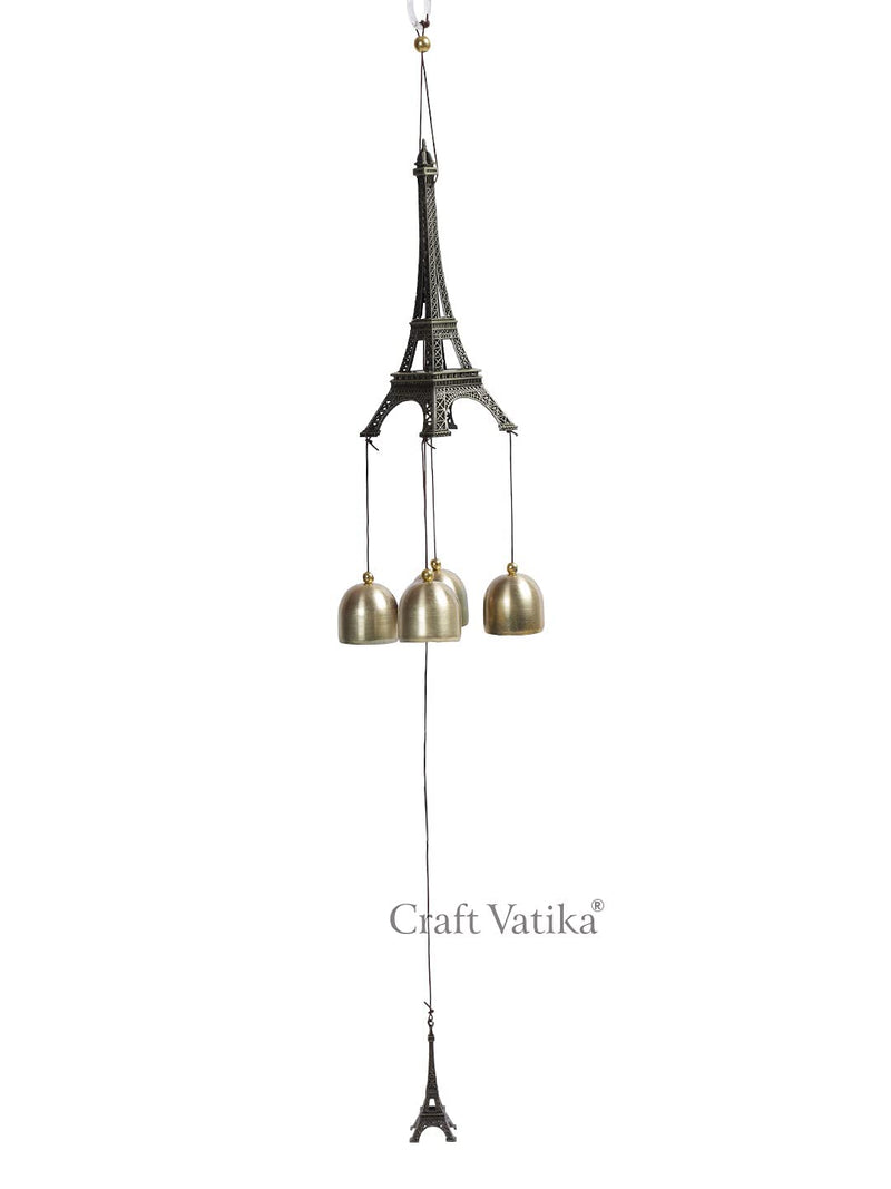 CraftVatika Metal Eiffel Tower Wind Chime Chimes Hanging for Balcony Garden Positive Energy Decoration - Home Decor Items, 18 Inch (Eiffel)