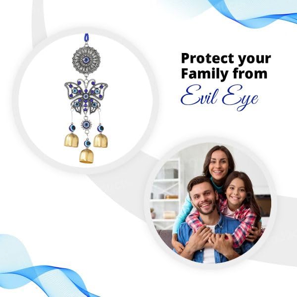 Crinum Feng Shui Butterfly Evil Eye Wind Chime Hanging Bells for Window, Balcony, Home Decor, Bedroom, Living Room, Kitchen, Dining Room