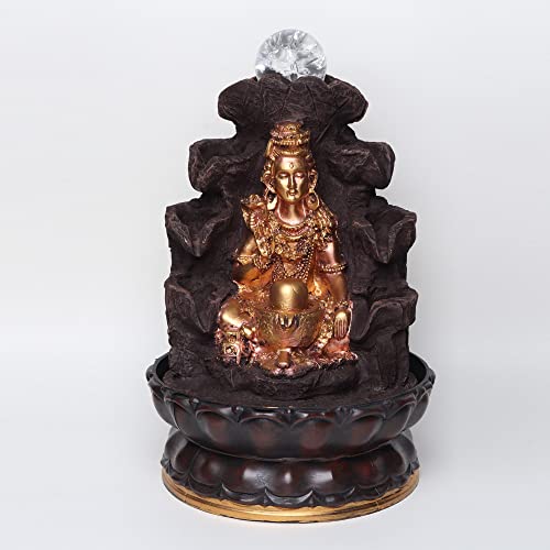VIVARS Lord Shiva Tabletop Waterfall Fountain Relaxing Indoor Decoration, Lord Shiv Ji Waterfall Kit with Crystal Ball with Led Light for Home Office Decor (Lord Shiva Ji)