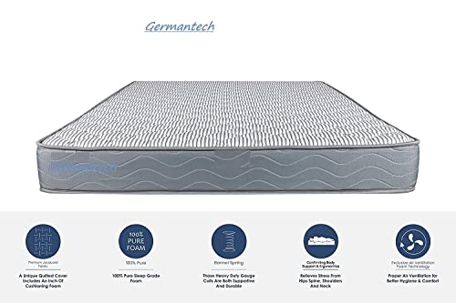 GERMAN TECH Germantech Bed Mattress 6 Inch Bonnell Spring Double Size Medium Soft & Bouncy Bed Mattress for Peaceful & Sweet Sleep 12 Year Warranty (78x35x6 Inch)