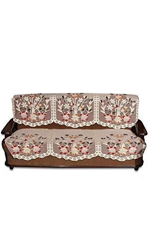 FACTCORE� Big Flower Beige 3 Seater Sofa Cover (Set of 2 Pieces)
