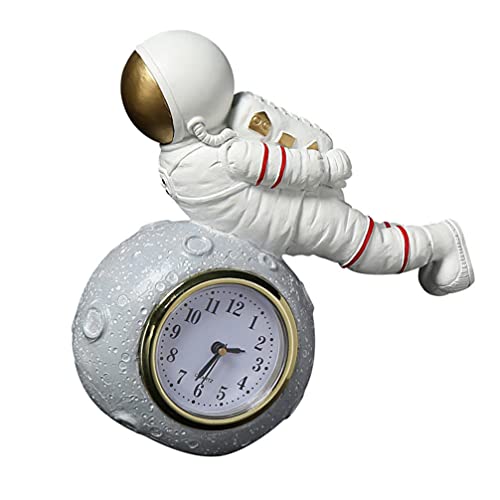 Artibetter Table Clock Resin Astronaut Statue Shelf Desk Clock Small Bedside Desk Clock Astronaut Clock Decoration Battery Operated for Table Home Office Decor