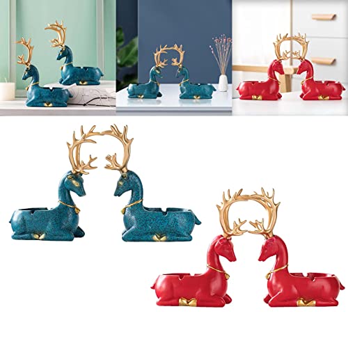 MYADDICTION Couple Deer Statue Ashtray Animal Statue Crafts Resin for Office Home Cafe Blue
