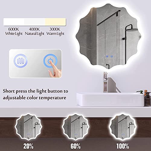 TINITALO Bathroom LED Mirror Home Mirror Wall Mirror with Touch Sensor, 3 Light Effects, Glass, Round LED-20 (36 x 36 Inch)