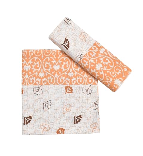 Blenzza Deco™ 100% Pure Cotton Printed Two Single Bed Top Sheet Without Pillow Cover Set of 2 (Orange)