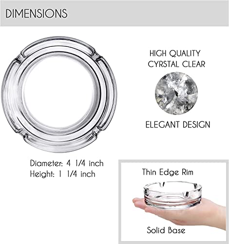 QUALIZA Glass Round Tabletop Ash Tray Glass Ash Tray for Cigarette, Cigar Smoking for Home, Car, Balcony, Crystal Clear Round Ash Tray Box Crystal Quality Glass Ash Tray (Pack of1)