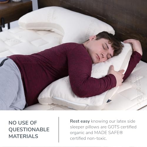 Naturepedic Organic Latex Side Sleeper Pillow - Standard/Queen Bed Pillow with Shoulder Cutout - Luxury Pillow for Back Support and Neck Pain Relief