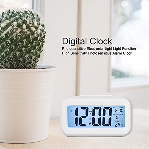 Office Desk Decor, LCD Screen Display ABS High Sensitivity Modern Clock for Office for Home(White)