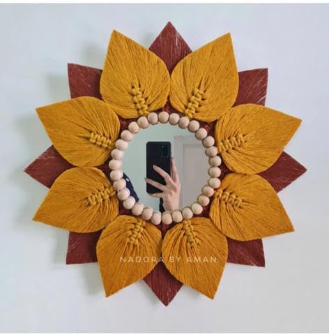 THD-Round Decorative Hand Carving Mango Wooden Foil Finish Frame Mirror