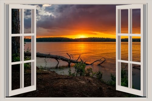 JVERF - JZZA32847 USA Parks Sunrises and Sunsets Rivers Glass Bridge| Self-Adhesive Open Window Wall Sticker