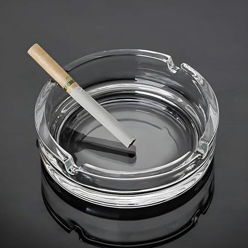 SOCATHEY Glass Round Tabletop Ashtray, Indoor Outdoor, Set of 1, Hard Glass, BPA Free