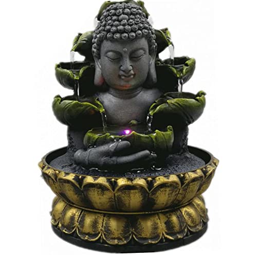 ATORSE® Buddha Tabletop Fountain Water Waterfall Yard Home Decoration Gold Base