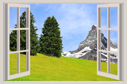 JVERF - JZZA29505 Switzerland Alps Crag Fir Grass| Self-Adhesive Open Window Wall Sticker