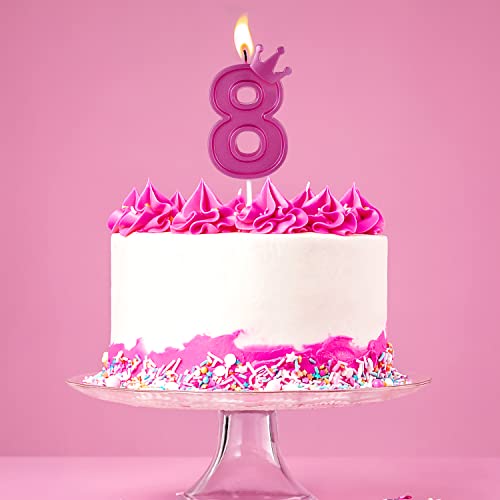 3 Inch Birthday Number Candle, 3D Number Candle with Crown Decor Large Cake Topper Number Candles for Birthday Cakes Wedding Anniversary Graduation Festival Party (Rose Red, 2)