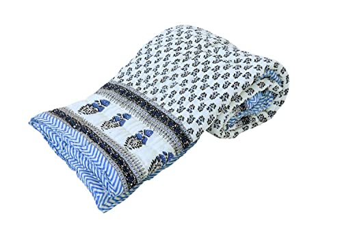 DEILYVERY Pure Cotton Jaipuri Razai Traditional Sanganeri Print Light Weight razai Single &Double Bed Quilt (White BOOTI, Double)