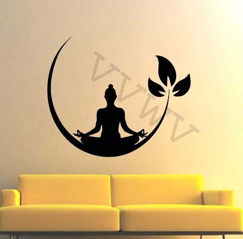 VVWV Buddha Wall Decal Mandala Mantra Meditation Wall Sticker Decal Sticker Black Vinyl 50 x 50 Cm