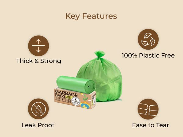 THE HONEST HOME COMPANY | Biodegradable Garbage Bags Medium Size | 120 Dustbin Bags | 30 Medium Bags/Roll | 19 X 21 Inches Trash Bags | Pack Of 4 Rolls - Green (As seen on Shark Tank)