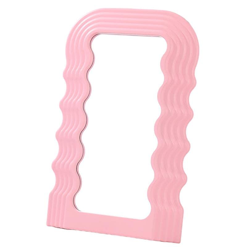 ATORSE® Hanging Wall Mirror Makeup Mirror Wave Pattern Frame for Bedroom Pink