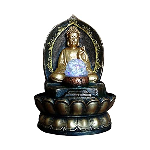 ATORSE® Buddha Tabletop Water Fountain for Home Office Decorative with Led Gold