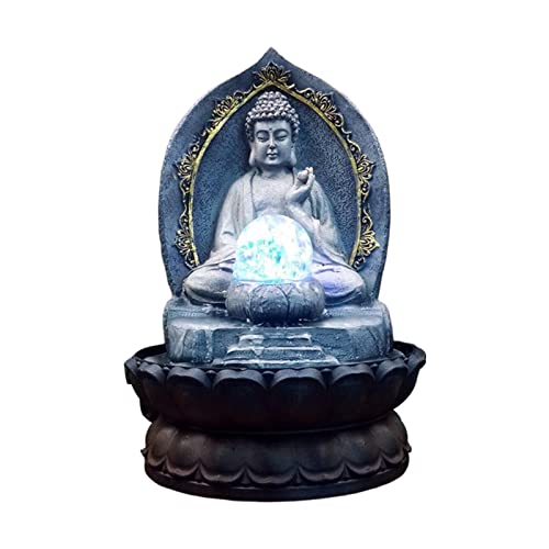 ATORSE® Buddha Statue Water Fountain Lucky Decoration for Table Living Room Gray