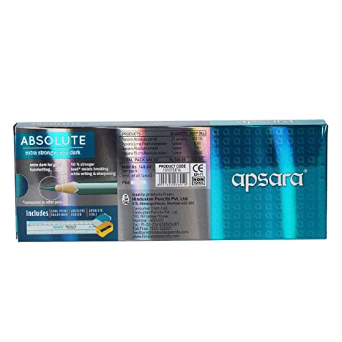 Apsara Absolute Pencil, Hexagonal Body for Strong Grip, Extra Strong & Easy Sharpening, Good Handwriting, Free Sharpener & Eraser, Breakage Resistant (Pack of 20)