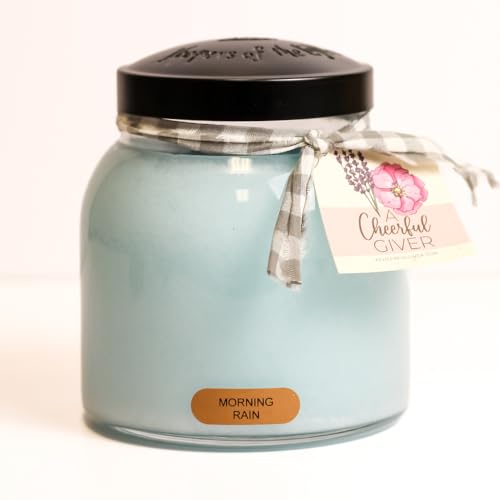 A Cheerful Giver - Morning Rain - 34oz Papa Scented Candle Jar with Lid - Keepers of The Light - 155 Hours of Burn Time, Gift for Women, Blue