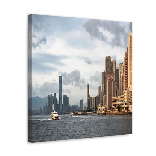 GADGETS WRAP Canvas Gallery Wrap Framed for Home Office Studio Living Room Decoration (10x10inch) - Victoria Harbour Sea