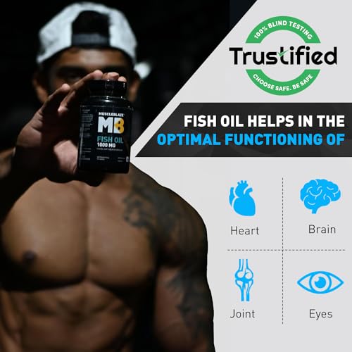 MuscleBlaze Omega 3 Fish Oil, 90 Capsules | Trustified Certified for Accuracy & Purity, 1000mg Omega 3 with 180mg EPA & 120mg DHA