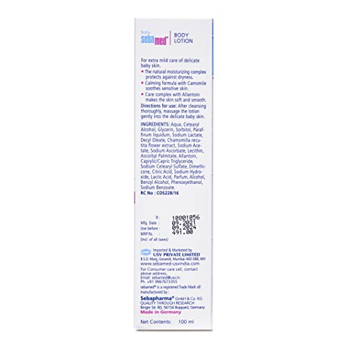 Sebamed Baby Body Lotion 100 ml|Ph 5.5|Camomile & Allantoin| Dermatalogically tested| Sensitive skin