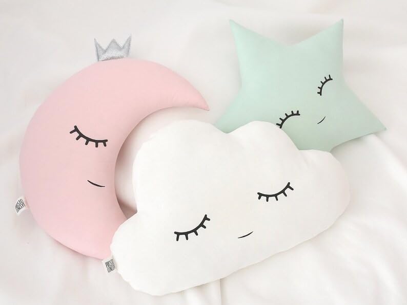 Shivay International Cloud Rainbow Sun Moon Star Shaped Pillow 3 Pcs Nursery Stuffed Throw Pillows Kids Cute Cushion Children Soft Plush Pillow for Baby Room Decorations Gift(Moon, Star, Cloud)