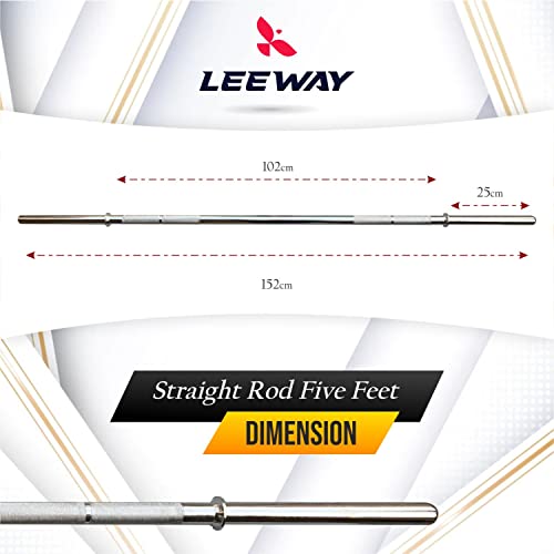 LEEWAY Solid Chrome 5 FT-STRAIGHT & 3FT CURL BAR 28mm Gym Rod with Locks, Weight Lifting Bar, Standard Weight Bar, Gym Rod, Fitness Bar, Barbell Rod for Weights, Steel Gym Rod, Gym Bar (5 FT-STRAIGHT & 3FT CURL BAR (28 MM) - SILVER)