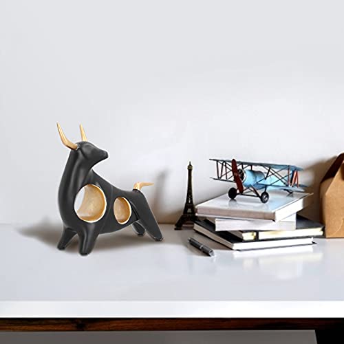 Bull Figurine, Multi‑Functional Vivid Abstract Sculpture Animal Statue with Anti Skid Pad for Office for Living Room for Wine Cabinet(BS817 Lift Black)