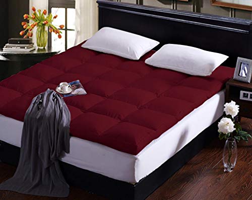 RELEIFE 2500 GSM Finest Imported Microfiber Double Bed Size Mattress Padding/Topper-Maroon (Queen - 60 x 78)