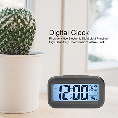 Office Desk Decor, LCD Screen Display ABS High Sensitivity Modern Clock for Office for Home(Black)