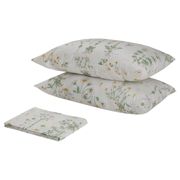 flavouredlove Luxurious Floral Patterned Cotton Flat Sheet Set - Soft Bedding for Comfort - Floral Patterned/White - 240x260/50x80 cm (94x102/20x31)