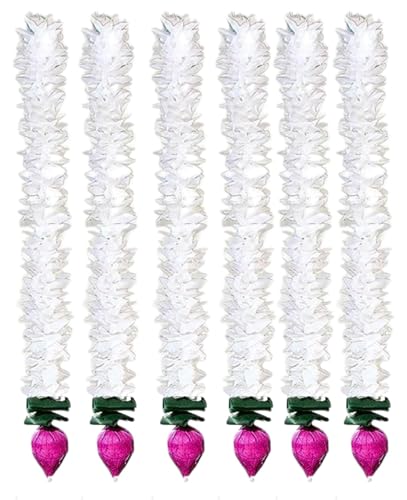 AGNIRVA Handmade Designer Lotus and White Gajra Artificial Flower Garland Wall and Door Hanging for Home Pooja Diwali Wedding and All Festival Temple Decoration (18 Inch, Set of 6)