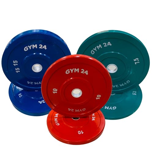 GYM24 Olympic Size Colour Bumper Plates for Weight Lifting (Dia 50mm) (7.5 kg, Red)