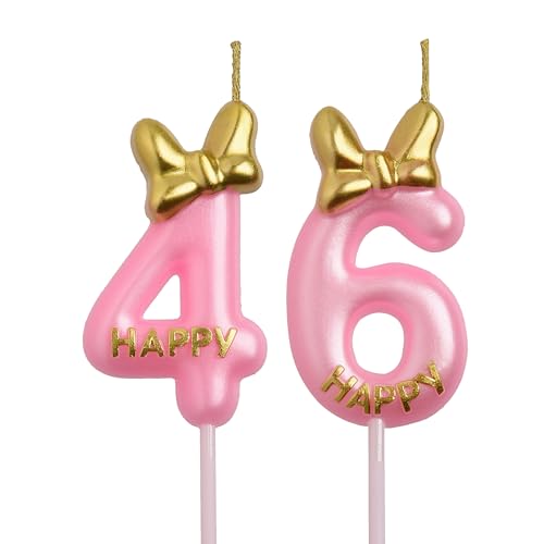 AOOLADA 46th 64th Birthday Candles, Pink 64 46 Year Old Cake Topper Cute Number Birthday Candles, Birthday Party Decorations Gifts for Girls Women