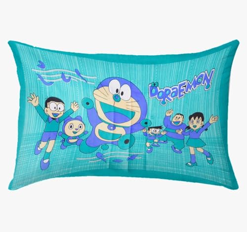 KOUNDAL Rajasthani Jaipuri Traditional Sanganeri Doraemon Print 144 TC 100% Cotton Double Size Bedsheet with 2 Pillow Cover