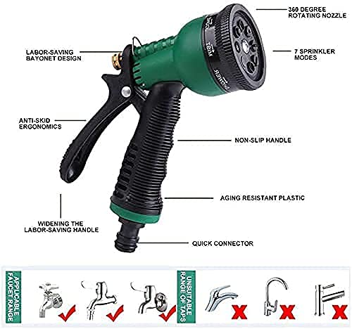 EPISKEY Garden Hose 7 Pattern High Pressure Garden Hose Nozzle Water Spray Gun With Leak Proof 2 Pcs Metal Grip Lock Gardening Washing Gun (MULTI COLOUR) (7 FUNCTION)