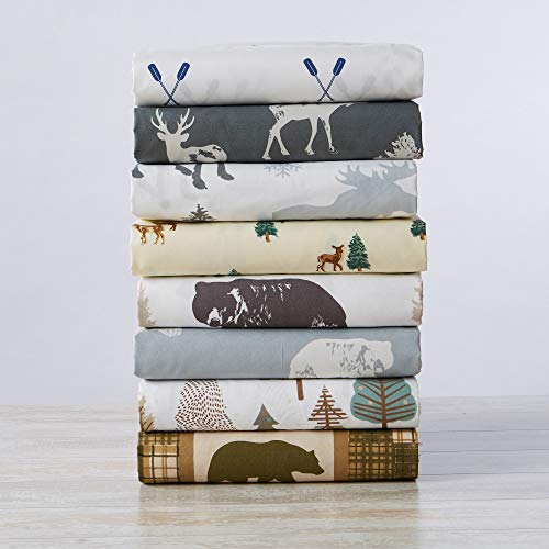 3-Piece Lodge Printed Ultra-Soft Microfiber Sheet Set. Beautiful Patterns Drawn from Nature, Comfortable, All-Season Bed Sheets. (Twin, Forest Animal - Light Grey)