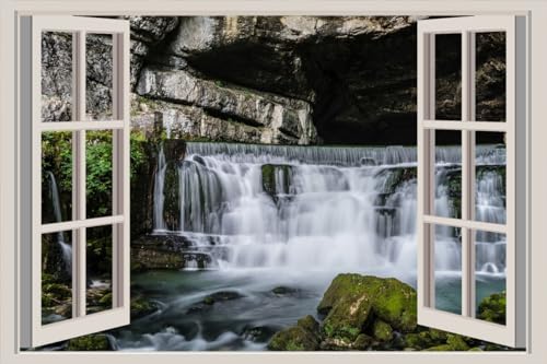 JVERF - JZZA21510 France Waterfalls Rivers Stones Saut du Doubs Cave| Self-Adhesive Open Window Wall Sticker