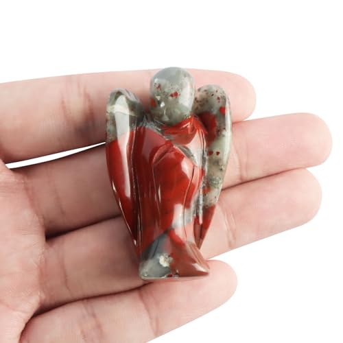 Artistone 2.0" Angel Stones, Africa Blood Stone Angel Healing Crystal Hand-Carved Gemstone Crystal Figurine Statue Guardian Pocket Angel with Gift Box