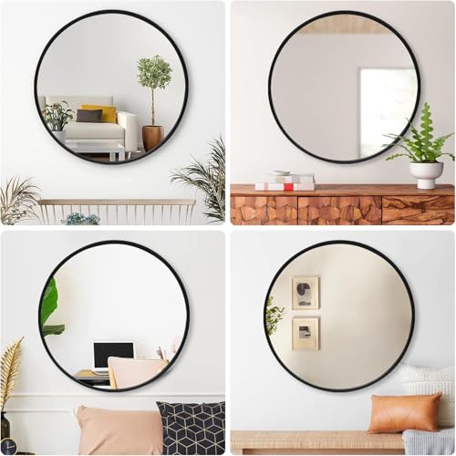 Black Round Mirror for Bathroom,Round Wall Mounted Mirror 10,12,14,16inch, Metal Framed Rustic Black Circle Mirrors for Wall Bathroom Entryways Living Room (12 INCH)