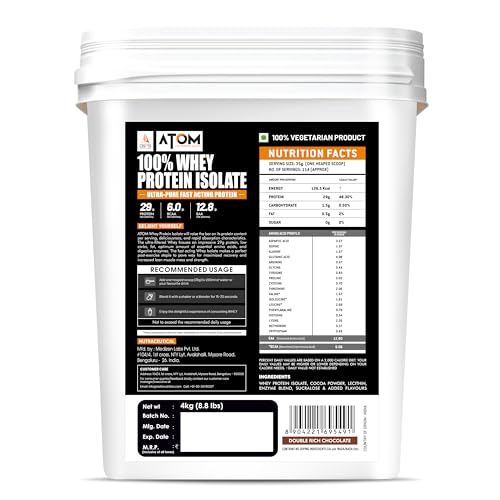 AS-IT-IS ATOM Whey Protein Isolate 4kg | 30g protein, 6.1g BCAA & 13g EAA | Ultra Pure-Fast Acting Protein | Double Rich Chocolate Flavor