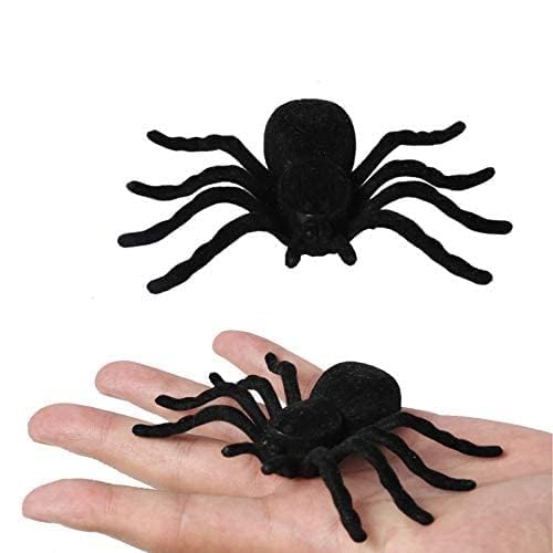 PartyToko Fun Halloween Props Large Realistic Rubber Spider Fake Insect 4pcs 3inch Size Each Black