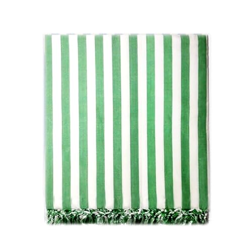 SilkXone Cotton Silky Soft Organic Bhagalpuri Dull chadar Blanket for All Season Blanket, (Green-White Stripe), Pack of 1 (7 No.)