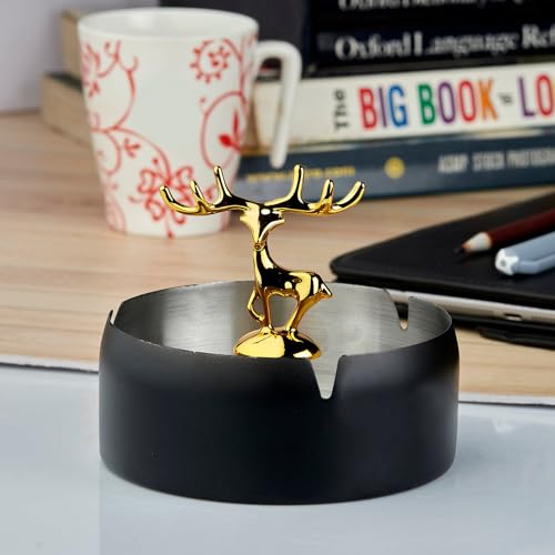 Ashtray,Moose Ashtray, Stainless Steel Home Ash Tray Set for Cigarettes, Cool Ashtray for Outside and Indoor Use, X-Large – Black